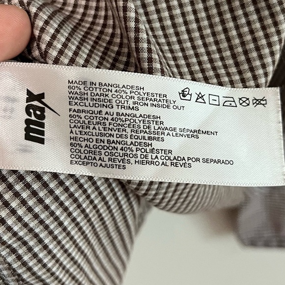 Max Brown & White Micro Gingham Long Sleeve Shirt - Men’s L - Picture 6 of 14